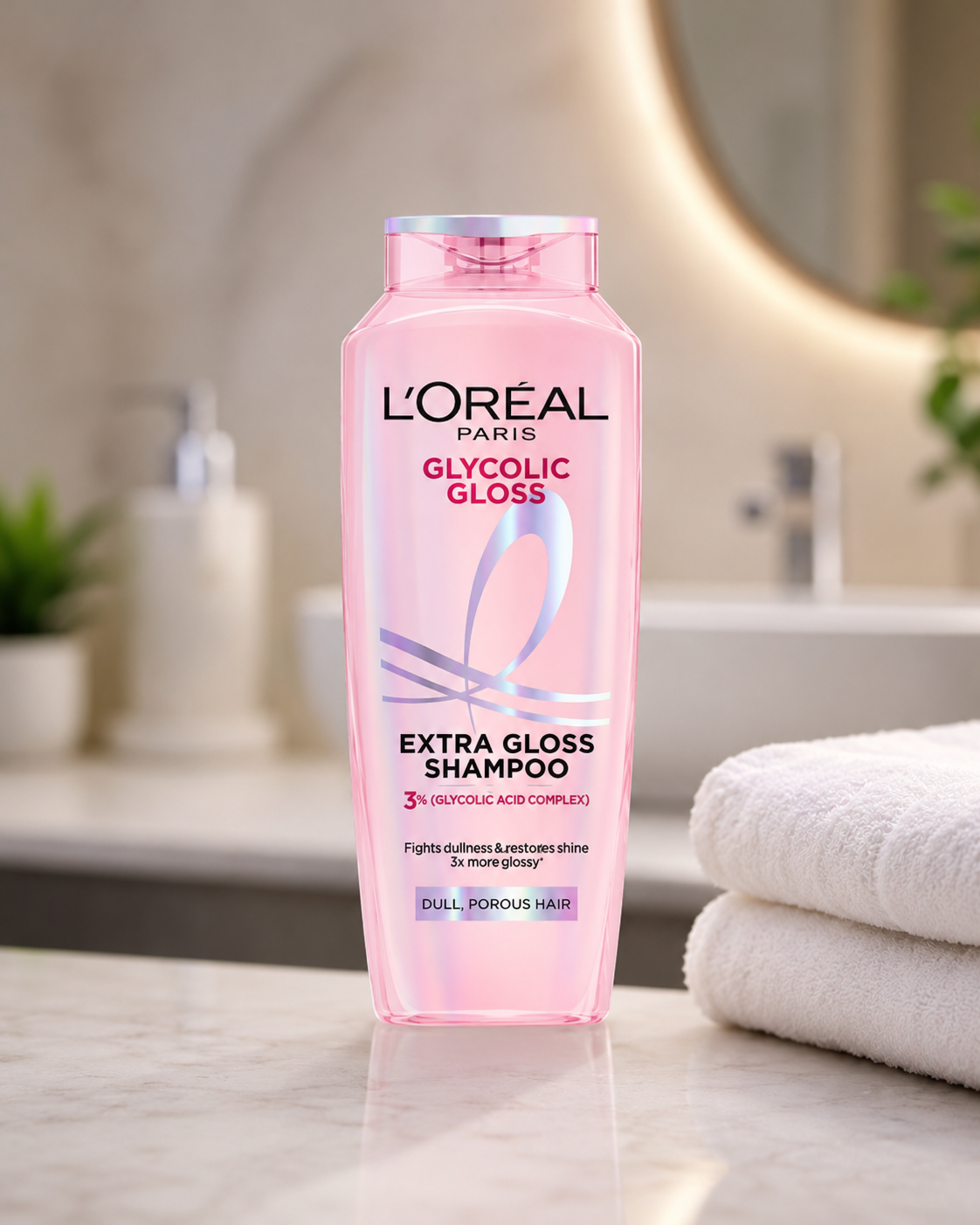 L’Oréal Paris Glycolic Gloss Shine Boosting Shampoo, powered by 3% Glycolic Acid, for dull hair, restores hair quality for gives 3x more gloss, 340ml