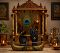 Mariner's Creation Decorative Krishna Hand Showpiece with Metal Flute and Peacock Feather for Home Decor Living Room and Pooja Room and Gift, Black and Gold Base, 23x6x15 cm, Religious Home Decor