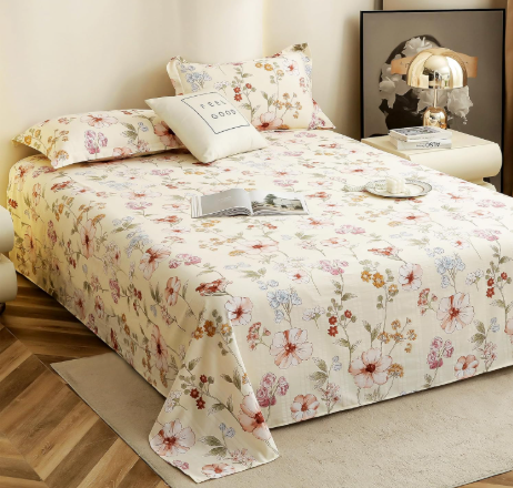 Story@Home King Size Bedsheet | Cloud Cotton Flatsheet King Size with Two Pillow Covers| Super Soft Bed Sheet for King Size Bed | Floral Design (270 x 250 cm, Off White & Red)