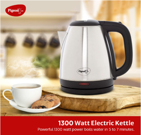 Pigeon Amaze Plus Electric Kettle 1.5 L, 1300 Watt, Stainless Steel Body with Auto Shut-off Feature Used for Boiling Water - (Silver)