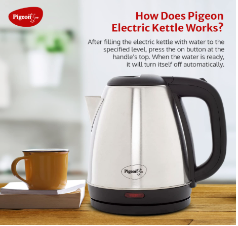 Pigeon Amaze Plus Electric Kettle 1.5 L, 1300 Watt, Stainless Steel Body with Auto Shut-off Feature Used for Boiling Water - (Silver)