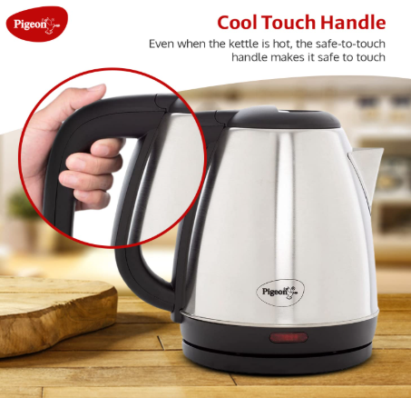 Pigeon Amaze Plus Electric Kettle 1.5 L, 1300 Watt, Stainless Steel Body with Auto Shut-off Feature Used for Boiling Water - (Silver)