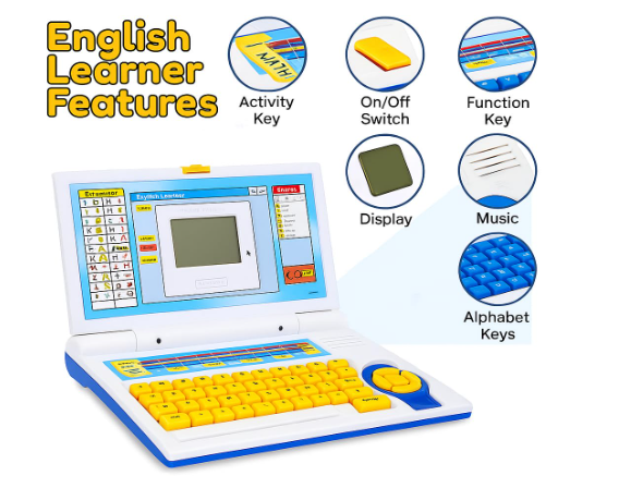 Urban Tots Kids Educational English Learning Laptop Toy with Keyboard & Mouse | Teaches Alphabets, Words, Numbers, Music & Games | Interactive Computer Learning Toy for Boys & Girls Age 3+