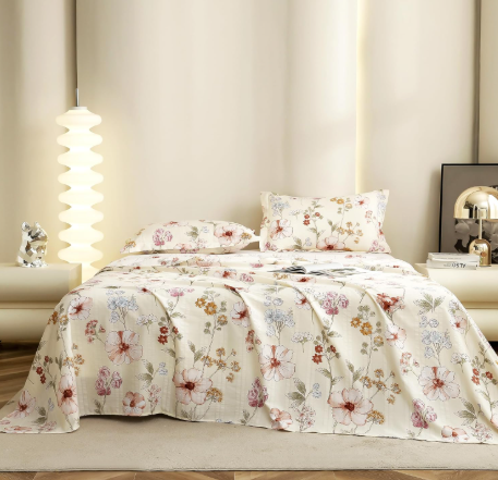 Story@Home King Size Bedsheet | Cloud Cotton Flatsheet King Size with Two Pillow Covers| Super Soft Bed Sheet for King Size Bed | Floral Design (270 x 250 cm, Off White & Red)